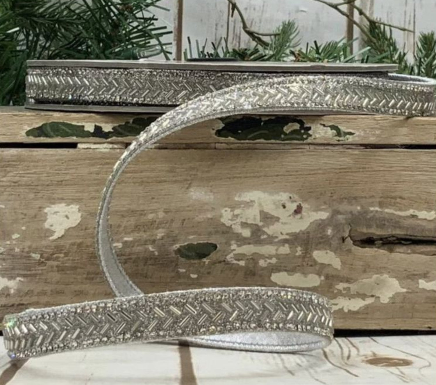 Shop For .5" Silver Bead Chevron Ribbon