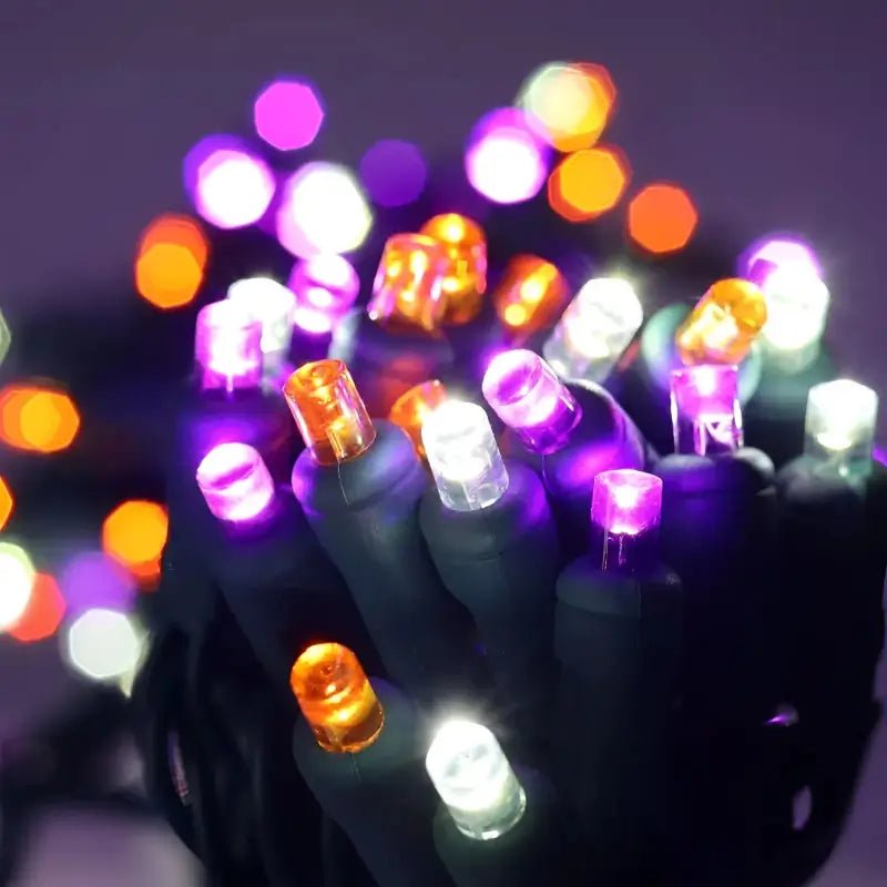Shop For 50 5mm ColorSplash Halloween Purple, Cool White, Orange LED Christmas Lights, 6" Spacing