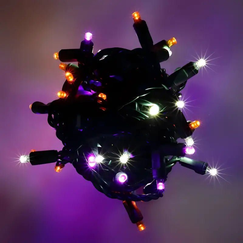 Shop For 50 5mm ColorSplash Halloween Purple, Cool White, Orange LED Christmas Lights, 6" Spacing