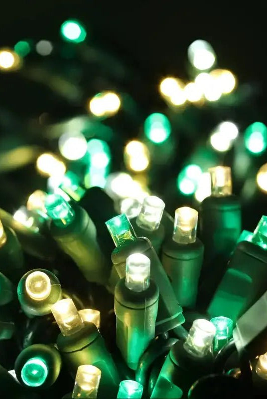 Shop For 50 5mm ColorSplash Winter Warm White, Cool White, Green LED Christmas Lights, 6" Spacing
