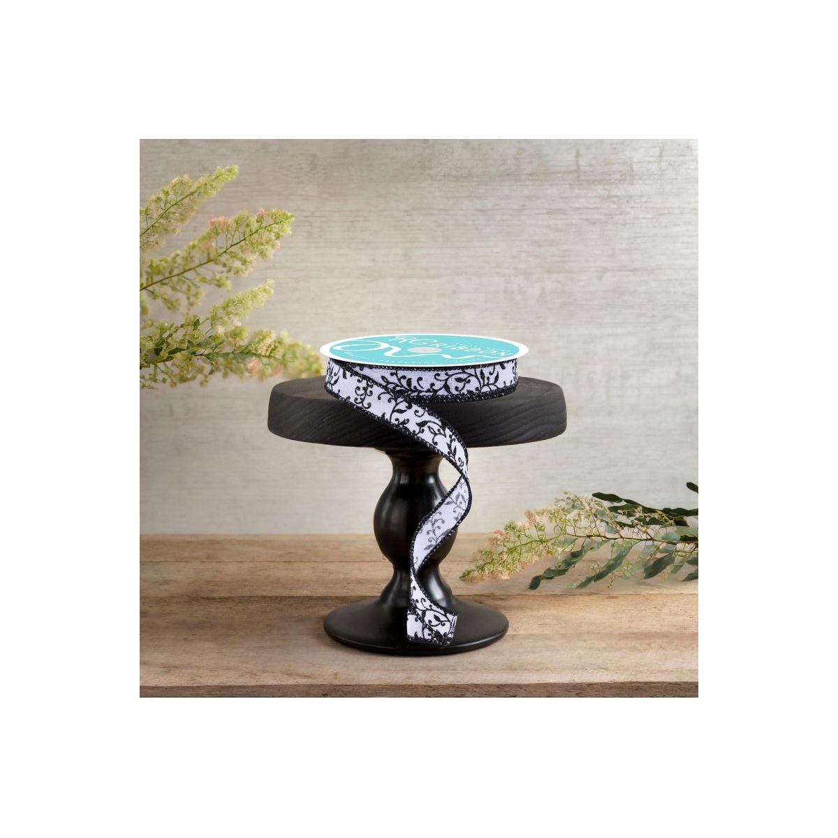 Shop For 5/8" Glitter Mini Leaf Vines Ribbon: White/Black (10 Yards)