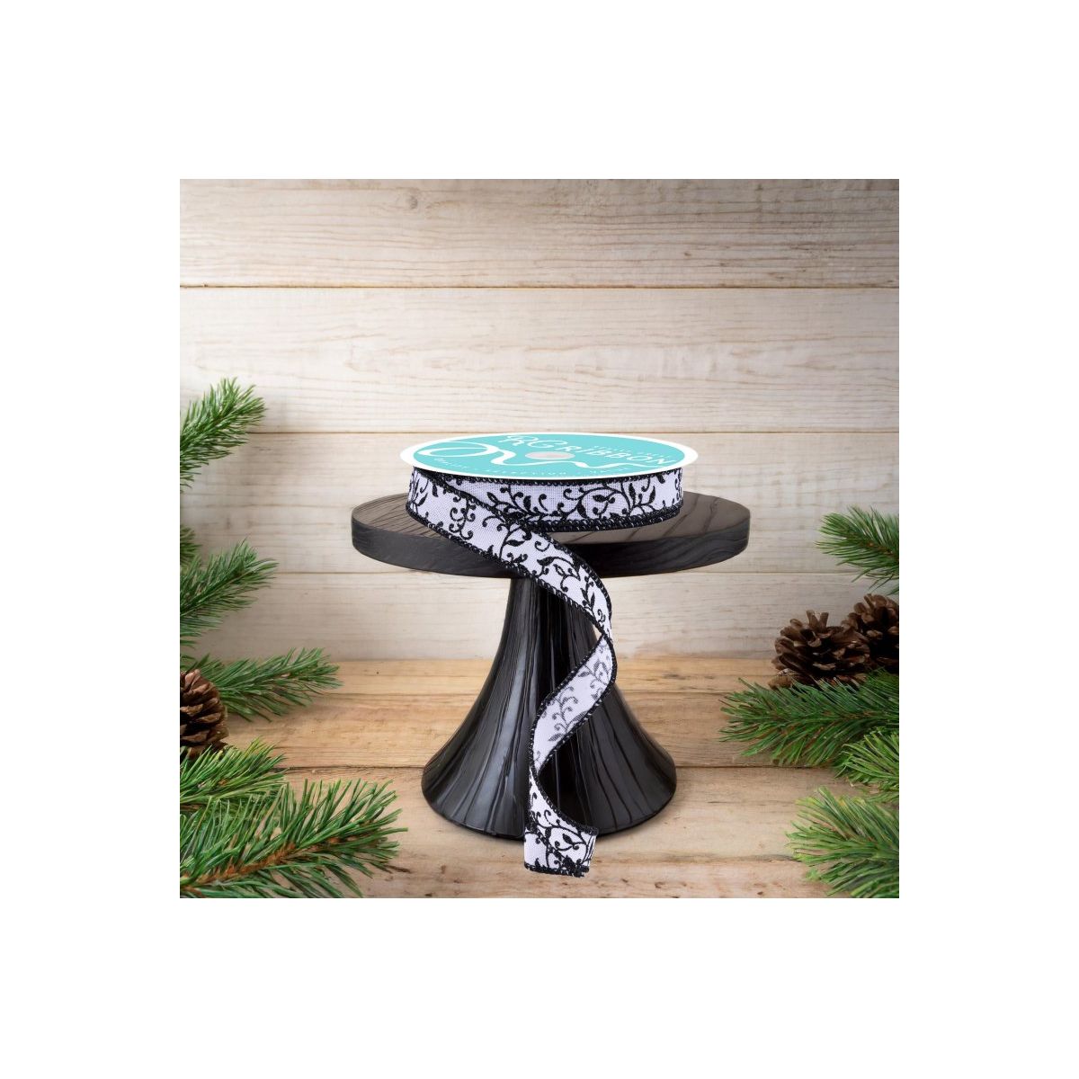 Shop For 5/8" Glitter Mini Leaf Vines Ribbon: White/Black (10 Yards)