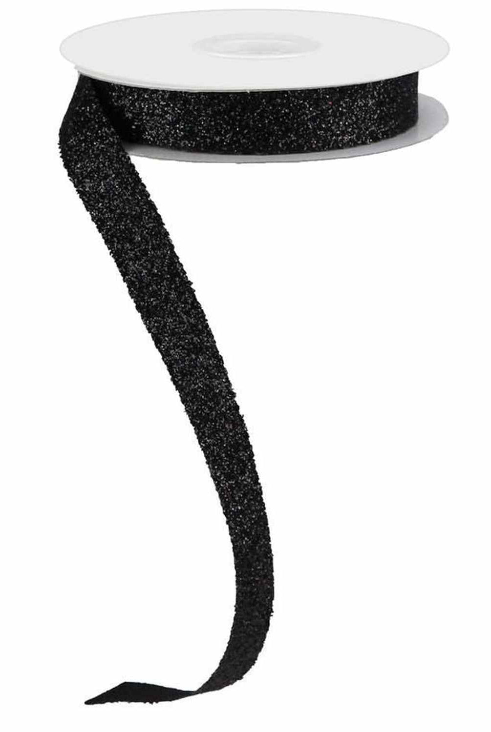 Shop For 5/8in Glitter on Fabric Ribbon: Black (25 Yards)
