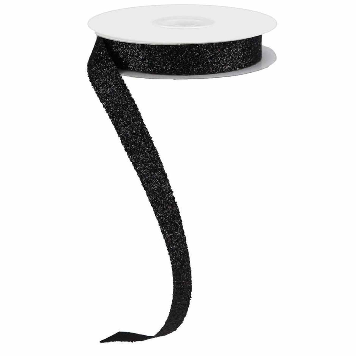 Shop For 5/8in Glitter on Fabric Ribbon: Black (25 Yards)