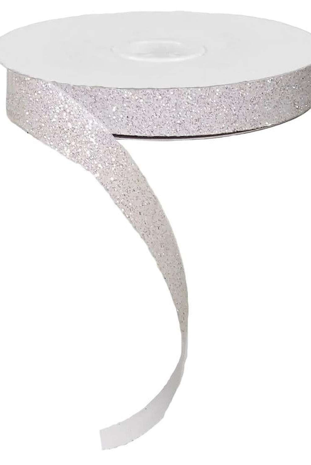 Shop For 5/8in Glitter on Fabric Ribbon: Iridescent White (25 Yards)