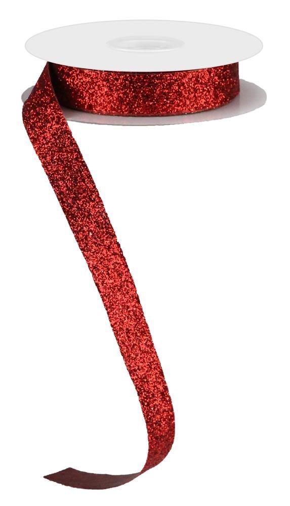 Shop For 5/8in Glitter on Fabric Ribbon: Red (25 Yards)