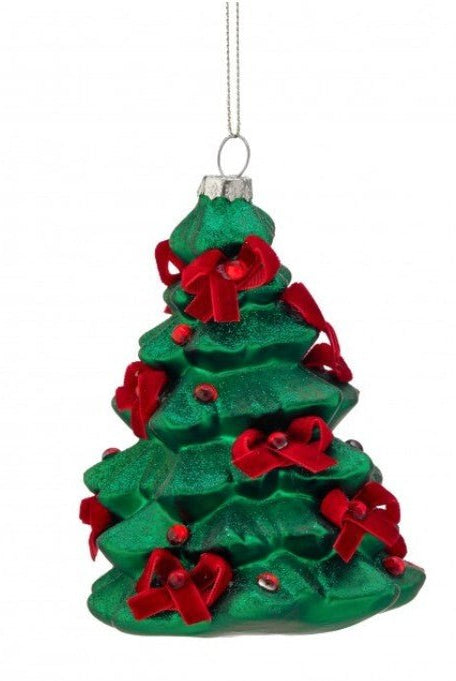 Shop For 5in Glass Tree with Velvet Bows Ornament