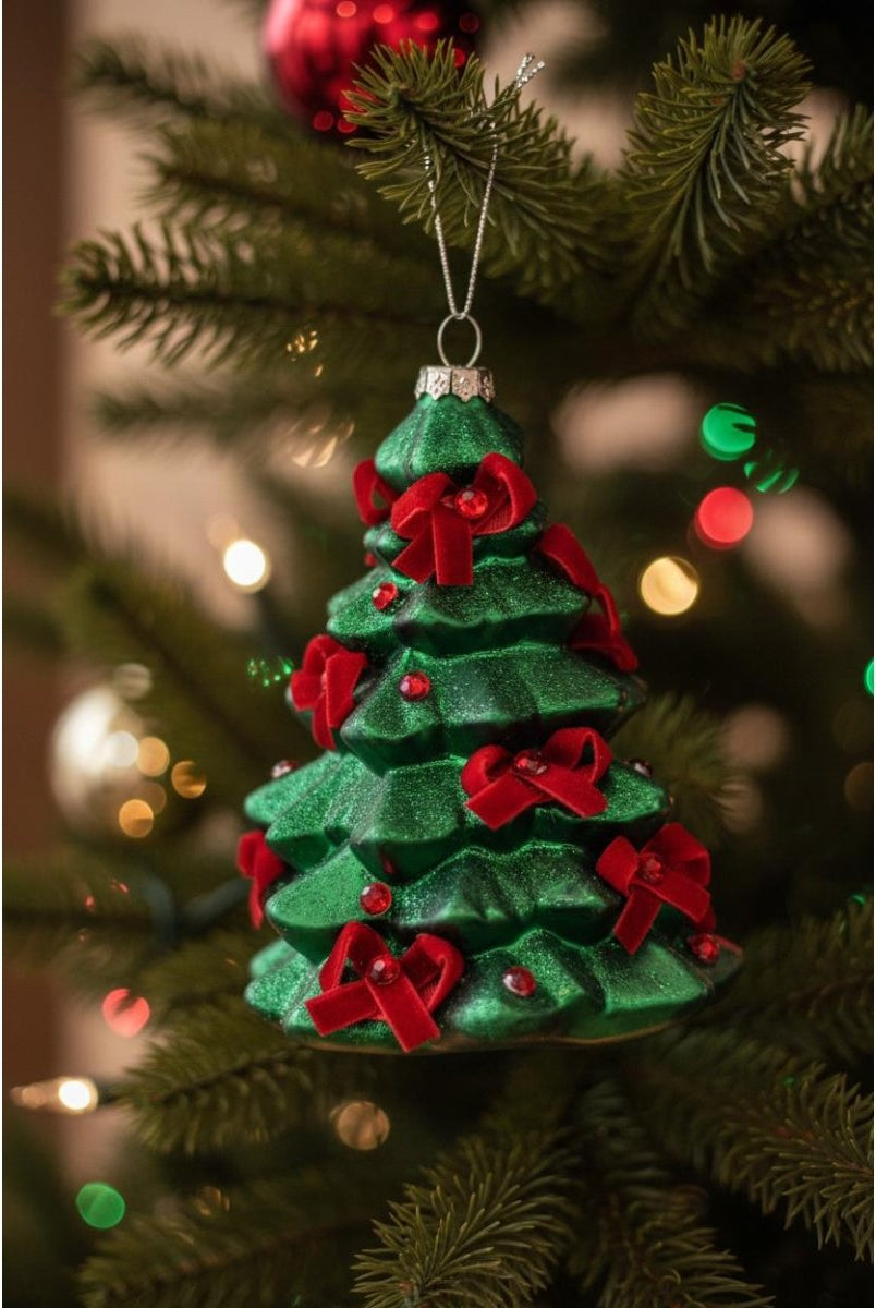 Shop For 5in Glass Tree with Velvet Bows Ornament