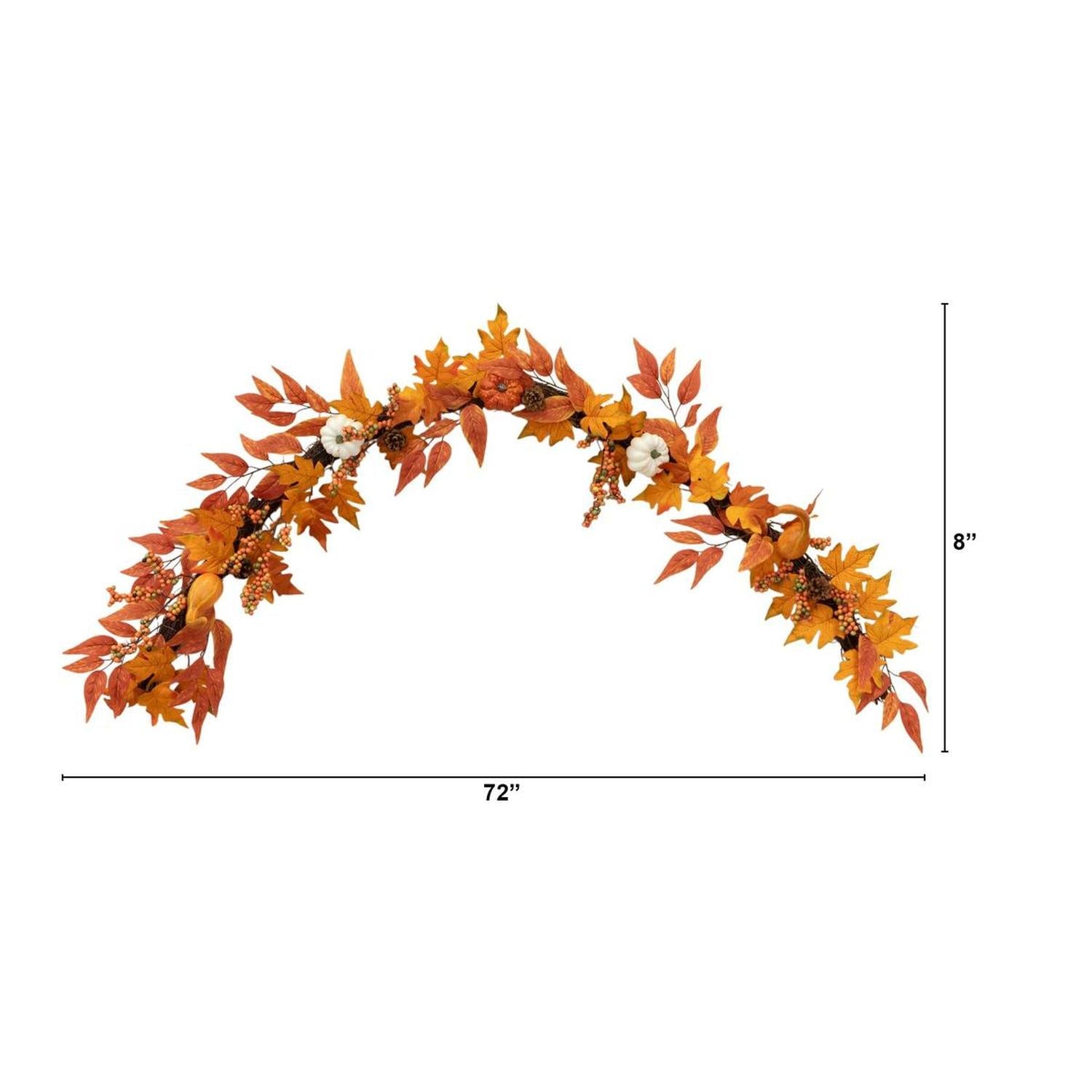 6’ Assorted Autumn Maple Leaves, Pumpkins, Gourds, Berries and Pinecone Artificial Fall Garland
