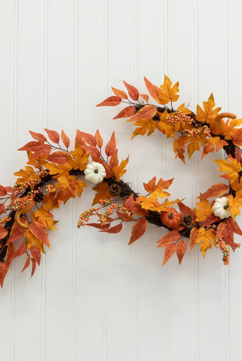 Shop For 6’ Assorted Autumn Maple Leaves, Pumpkins, Gourds, Berries and Pinecone Artificial Fall Garland