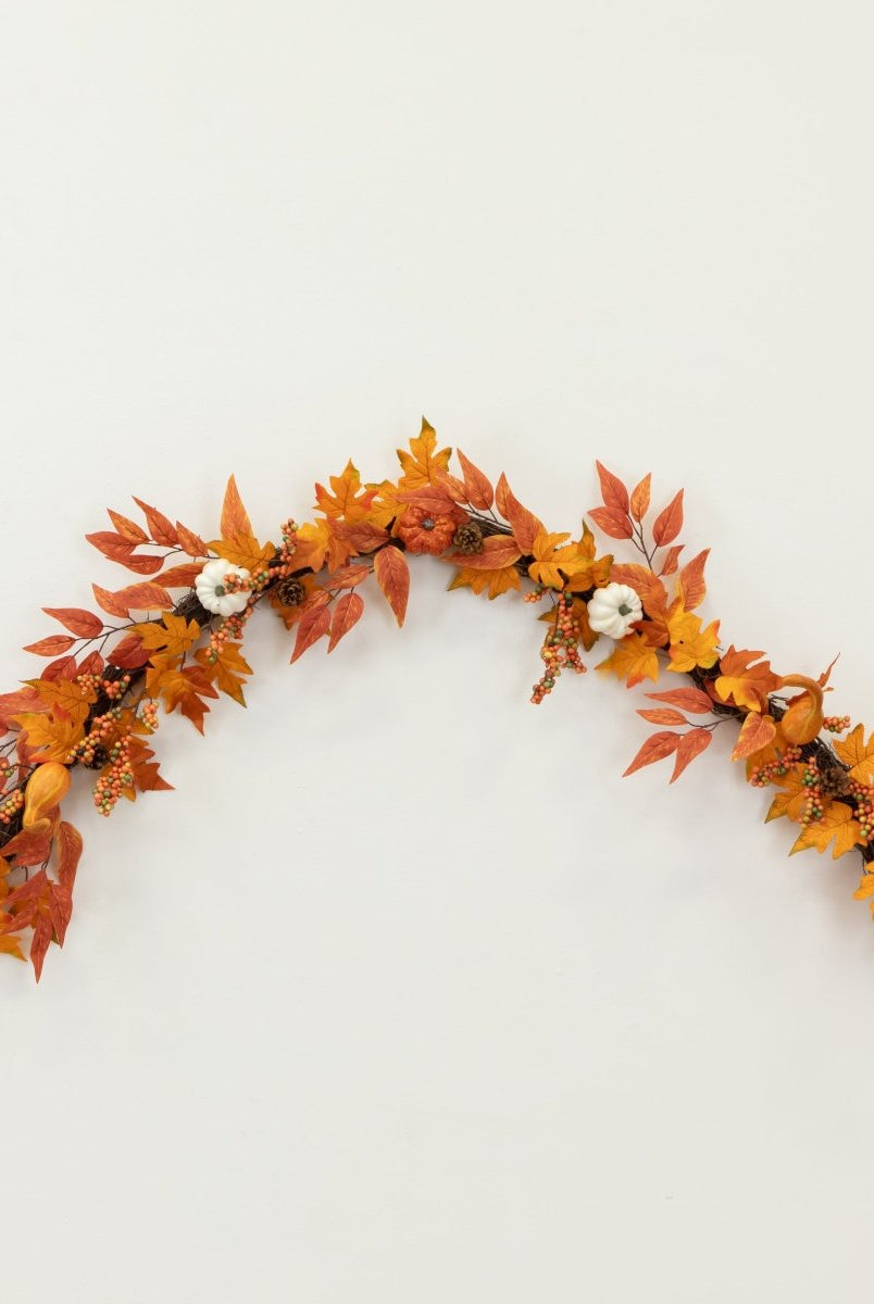 Shop For 6’ Assorted Autumn Maple Leaves, Pumpkins, Gourds, Berries and Pinecone Artificial Fall Garland