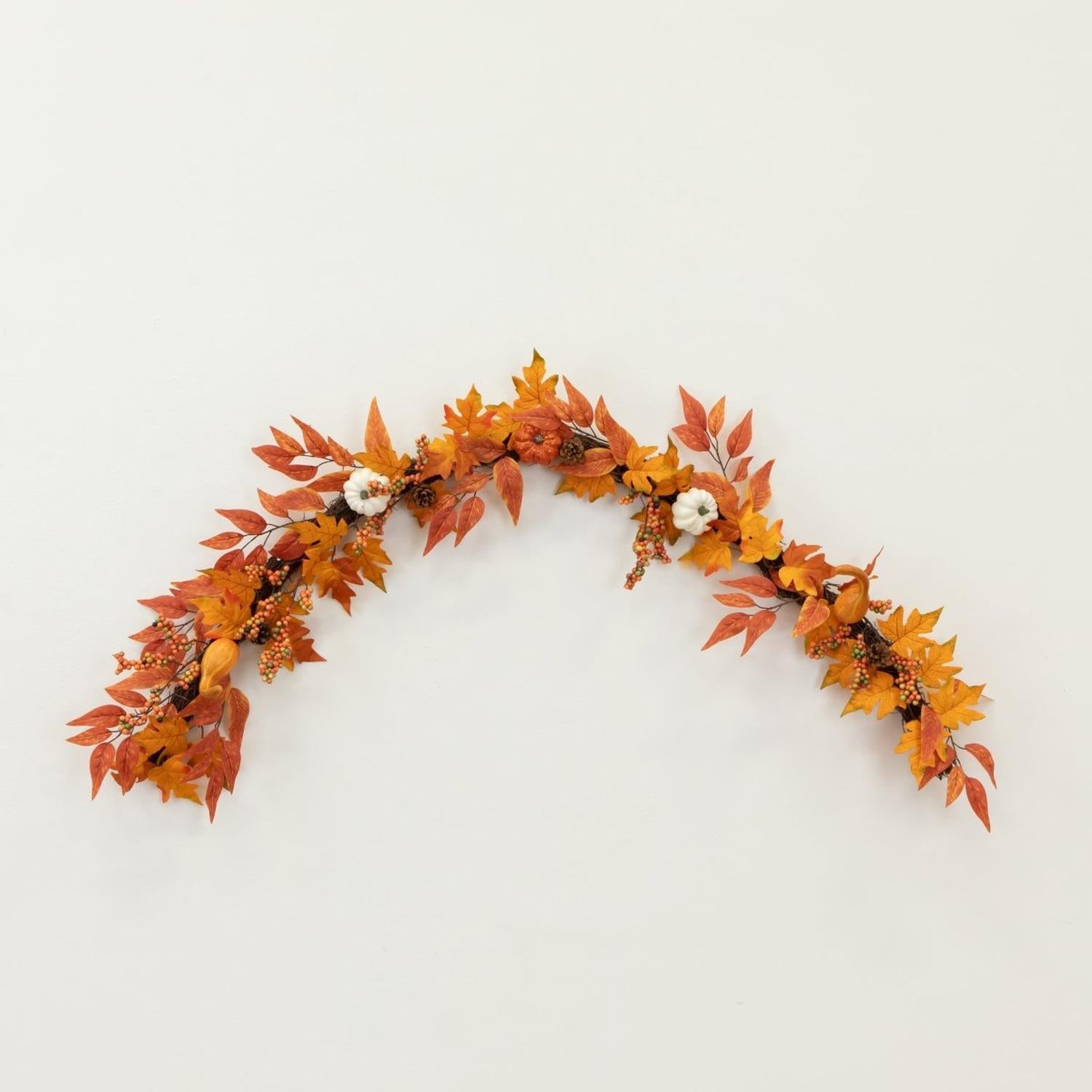 6’ Assorted Autumn Maple Leaves, Pumpkins, Gourds, Berries and Pinecone Artificial Fall Garland