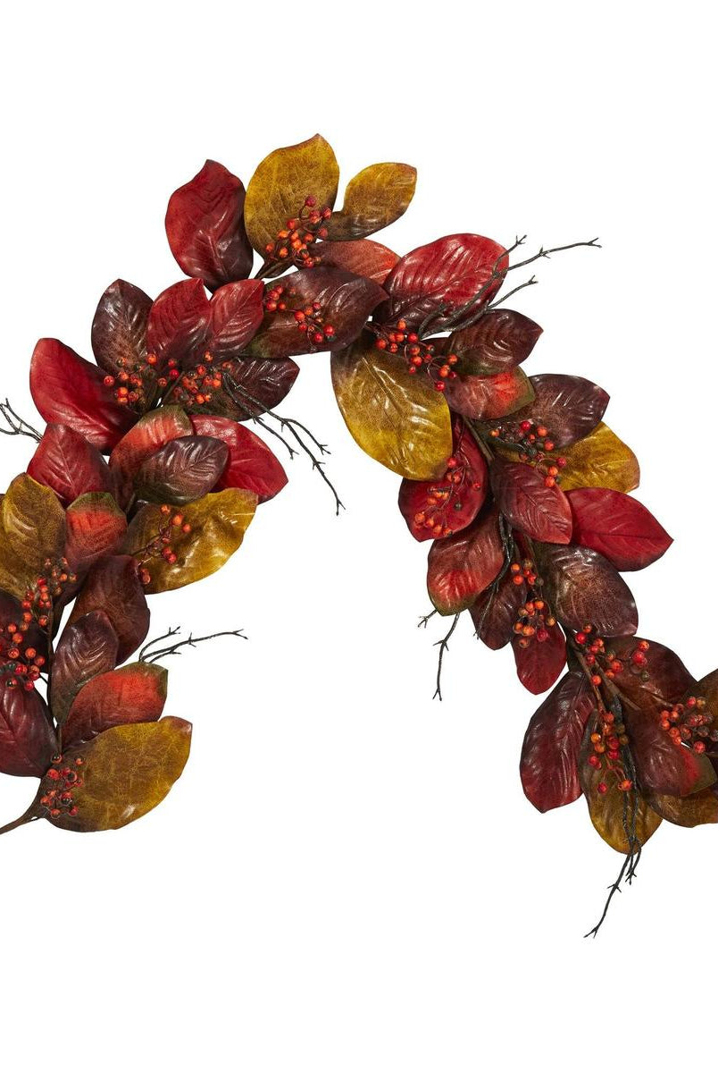 Shop For 6’ Autumn Magnolia Leaf with Berries Artificial Garland
