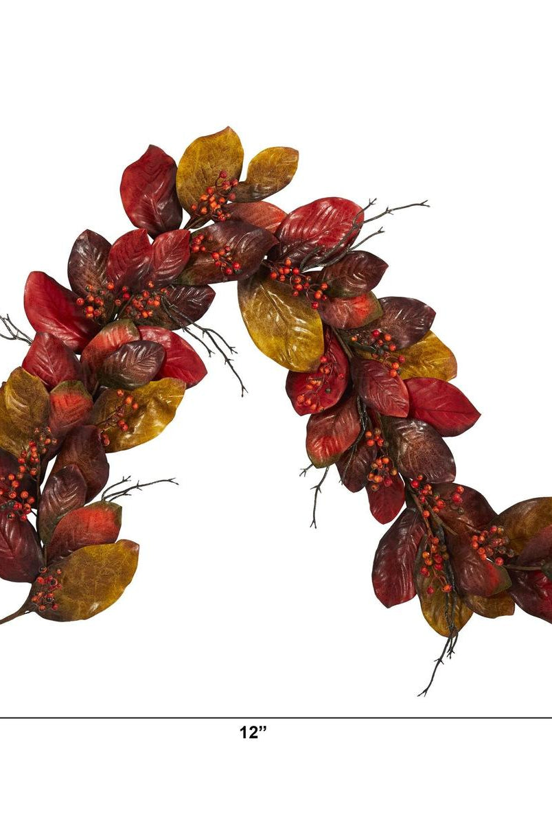 Shop For 6’ Autumn Magnolia Leaf with Berries Artificial Garland