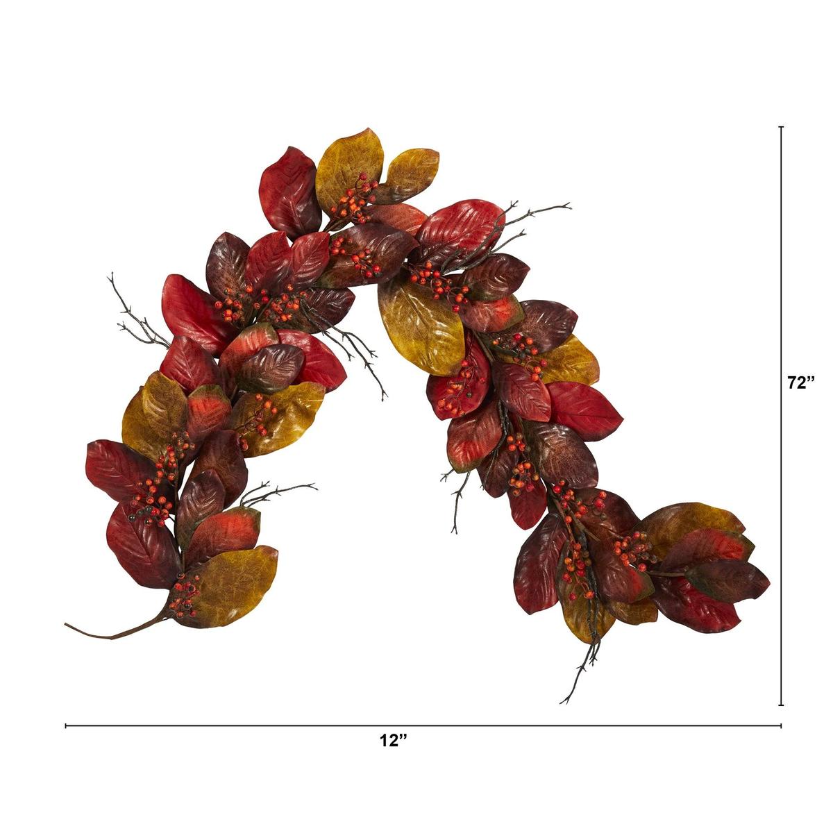 Shop For 6’ Autumn Magnolia Leaf with Berries Artificial Garland