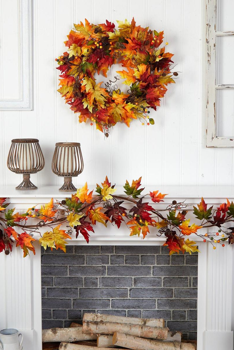 Shop For 6’ Autumn Maple Leaf and Berry Fall Garland