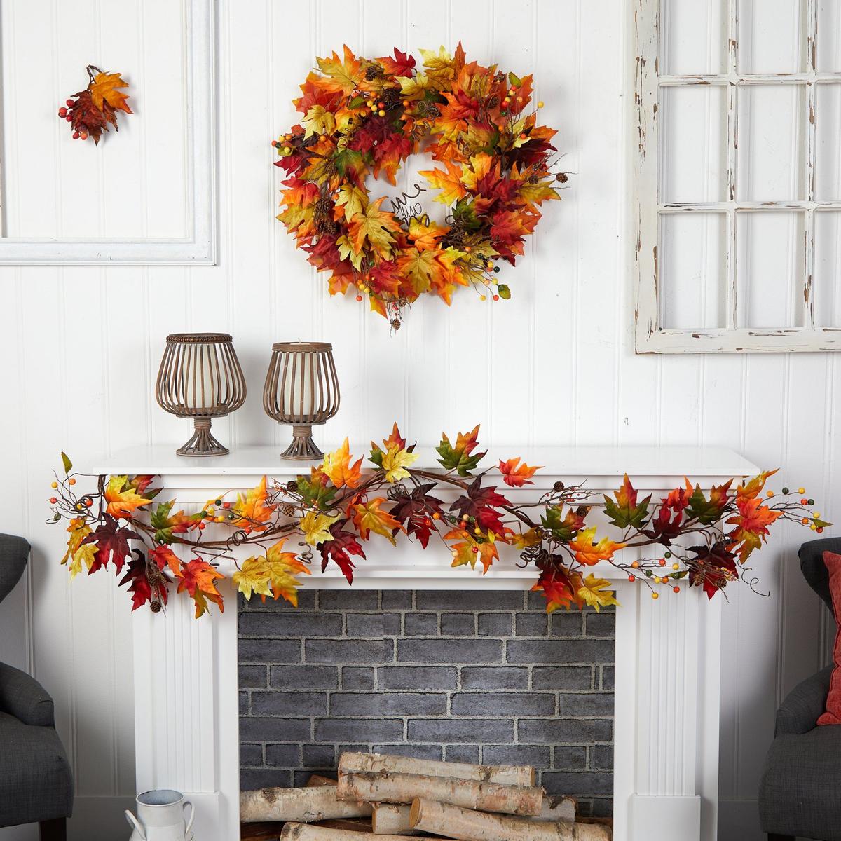 Shop For 6’ Autumn Maple Leaf and Berry Fall Garland