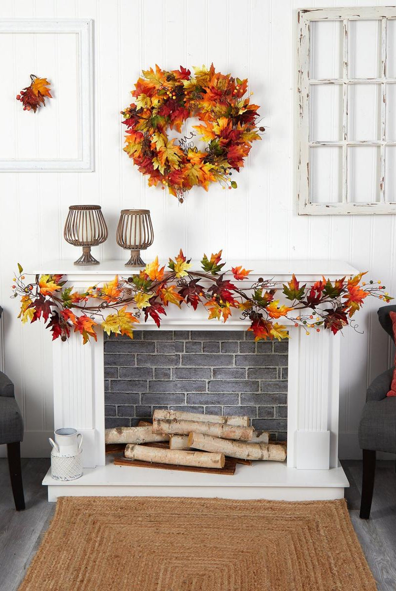 Shop For 6’ Autumn Maple Leaf and Berry Fall Garland