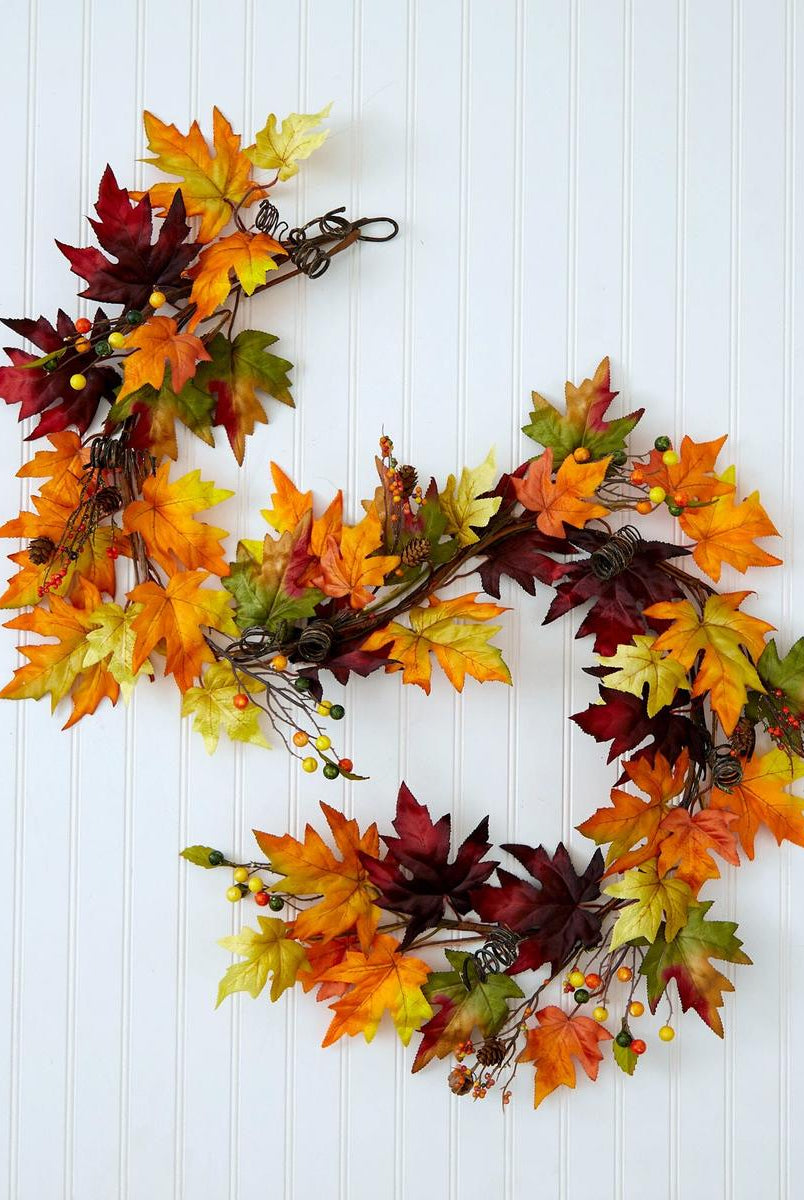 Shop For 6’ Autumn Maple Leaf and Berry Fall Garland