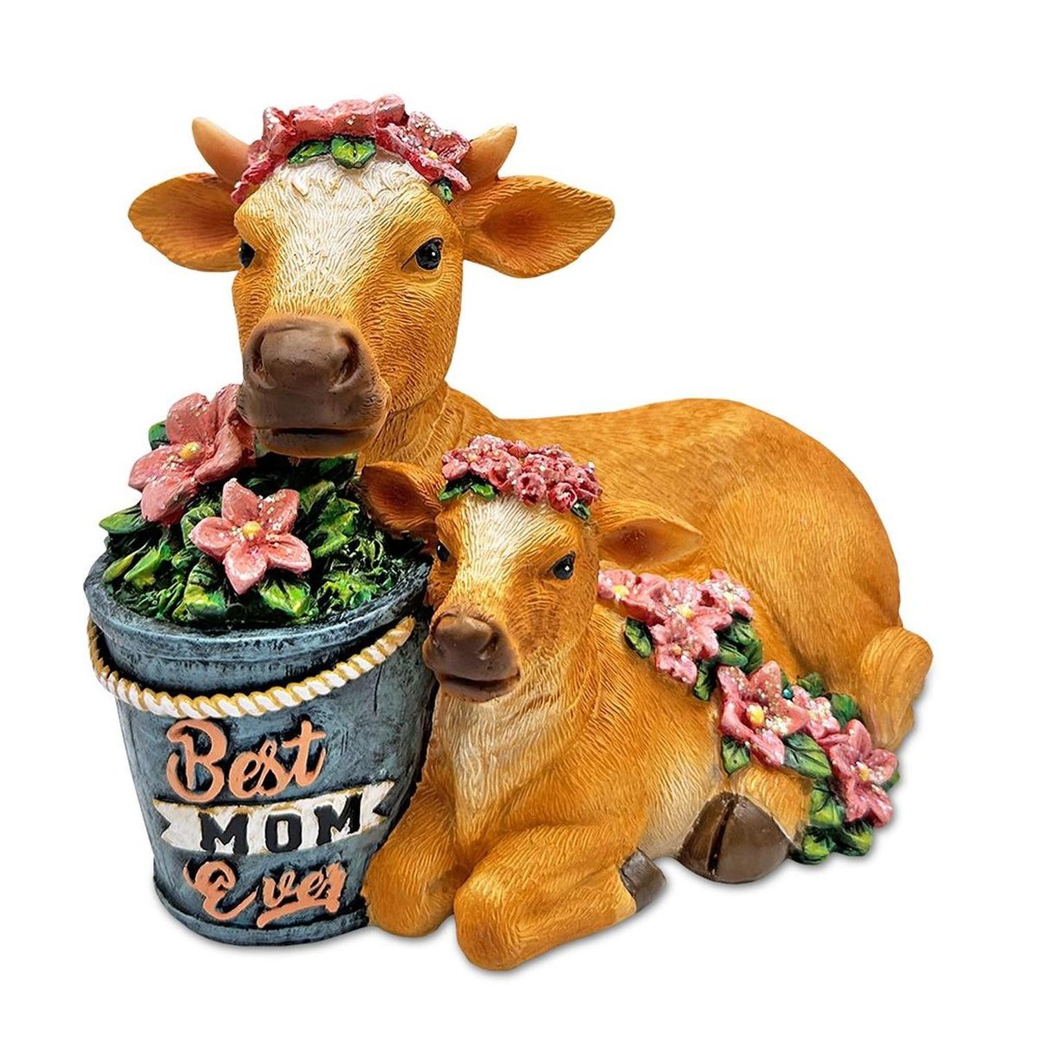Best Mom Cow and Calf Charming Figurine, 6" Keepsake Jersey Statue and Mother’s Day Gift