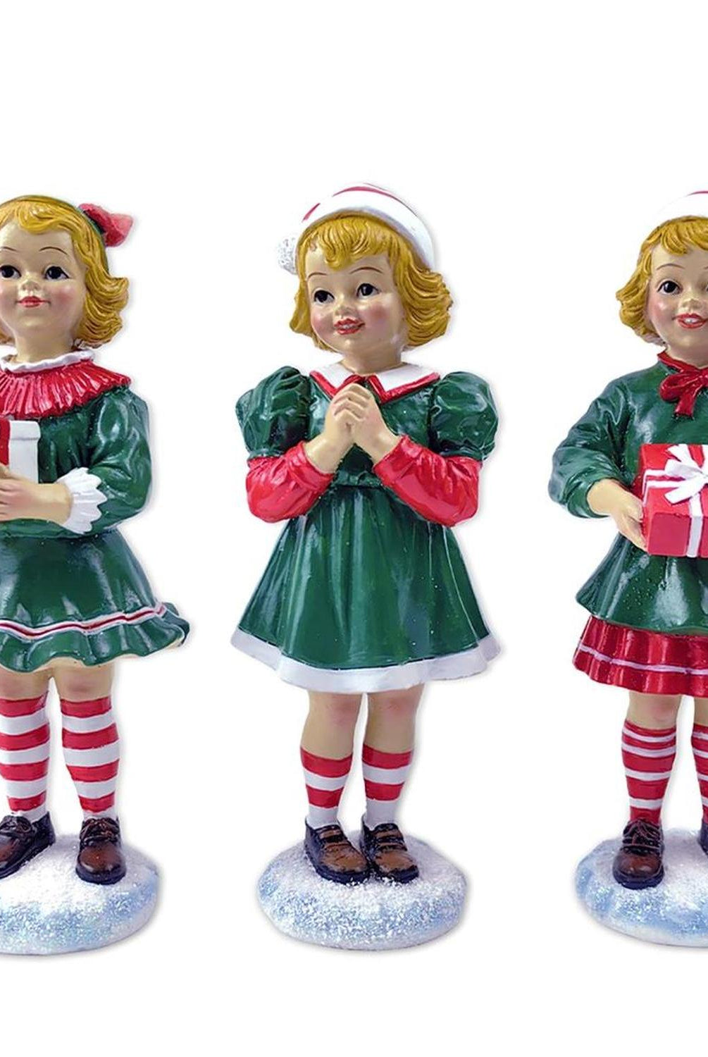 Elegant Victorian Christmas Girl Set of Three Figurines, 6" Holiday Home Decor