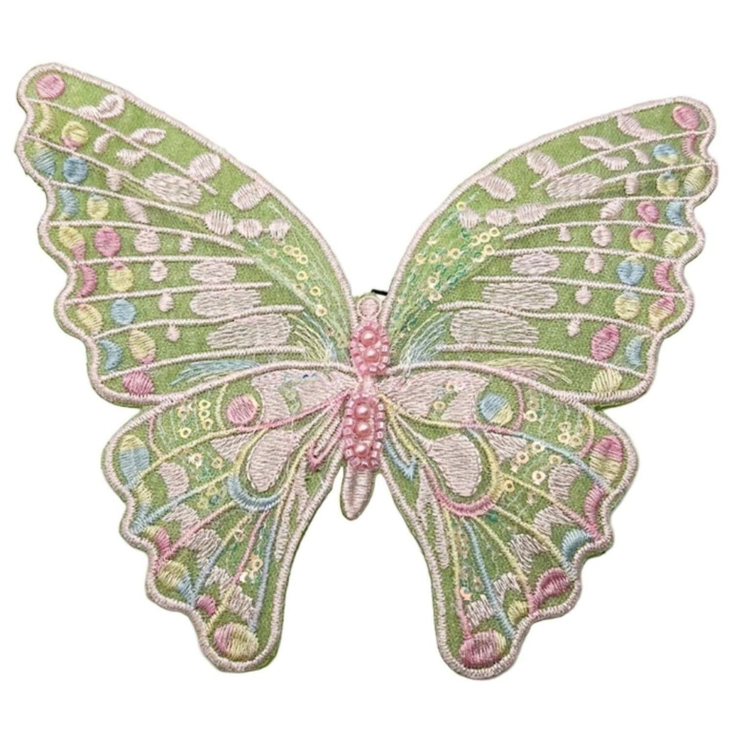6" Embroidery Pastel Butterfly Clip: Moss Green