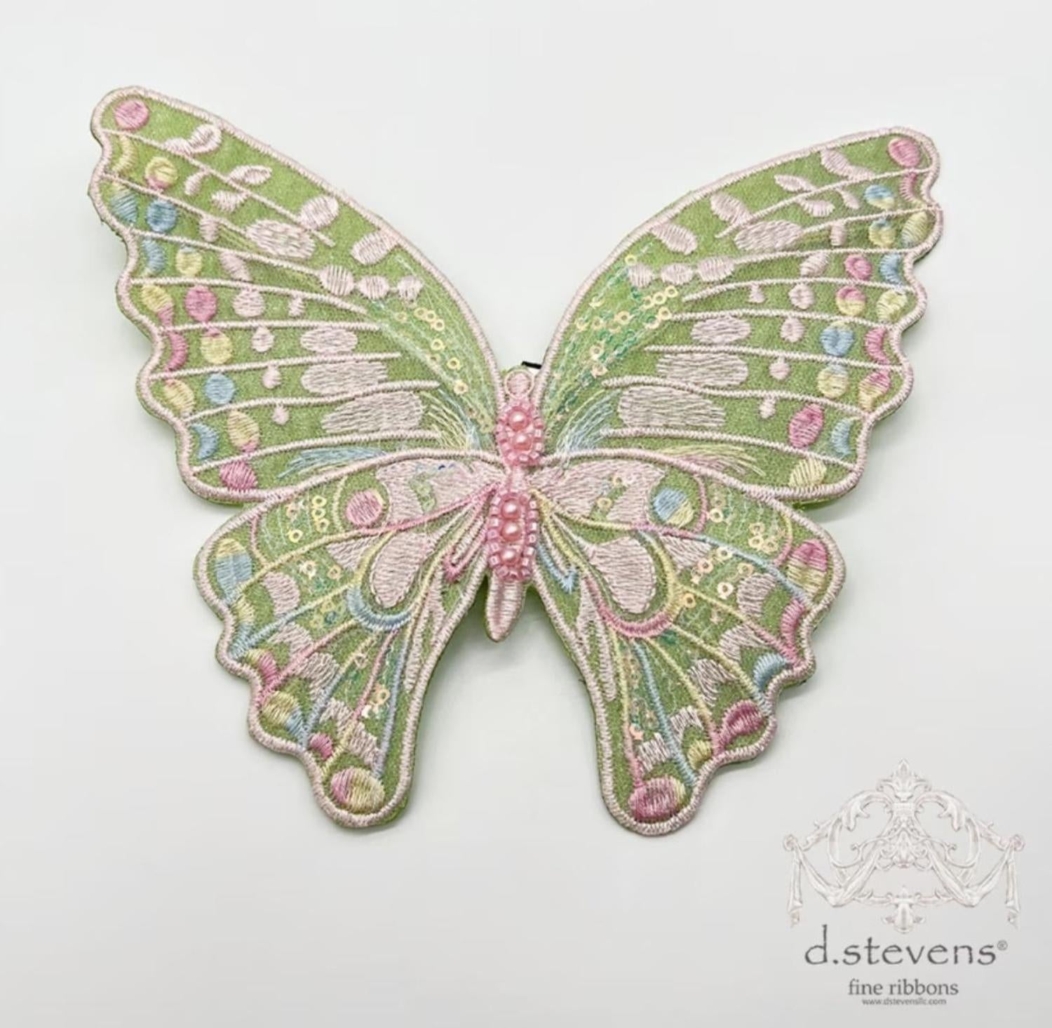 6" Embroidery Pastel Butterfly Clip: Moss Green