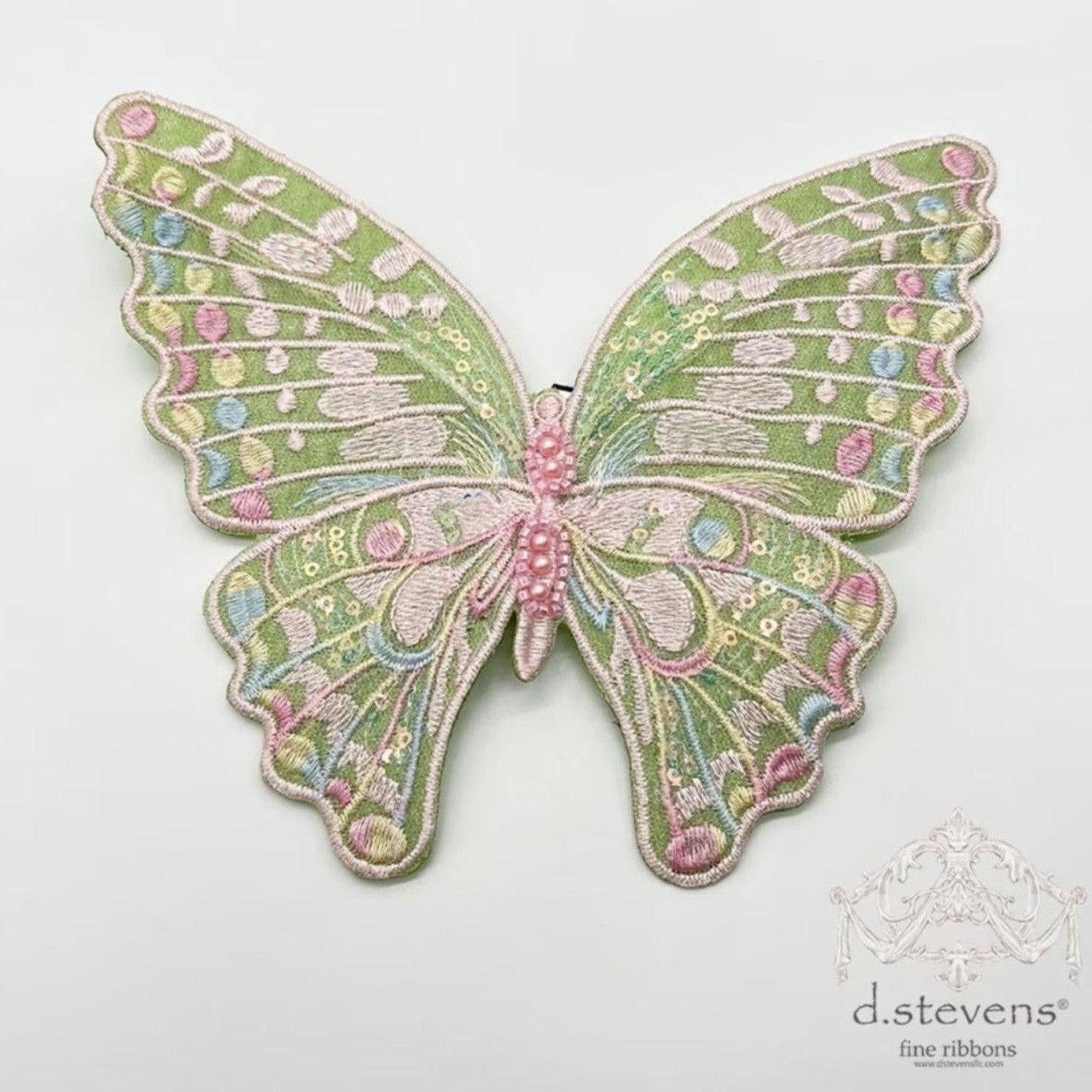 6" Embroidery Pastel Butterfly Clip: Moss Green