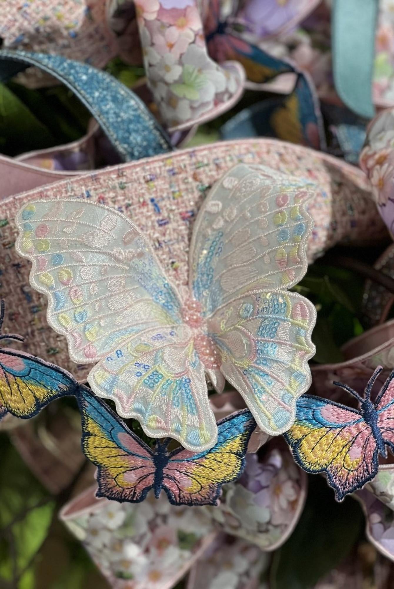 6" Embroidery Pastel Butterfly Clip: Pink