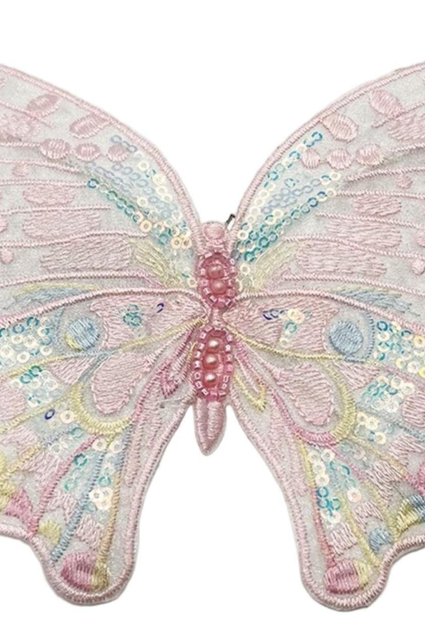 6" Embroidery Pastel Butterfly Clip: Pink