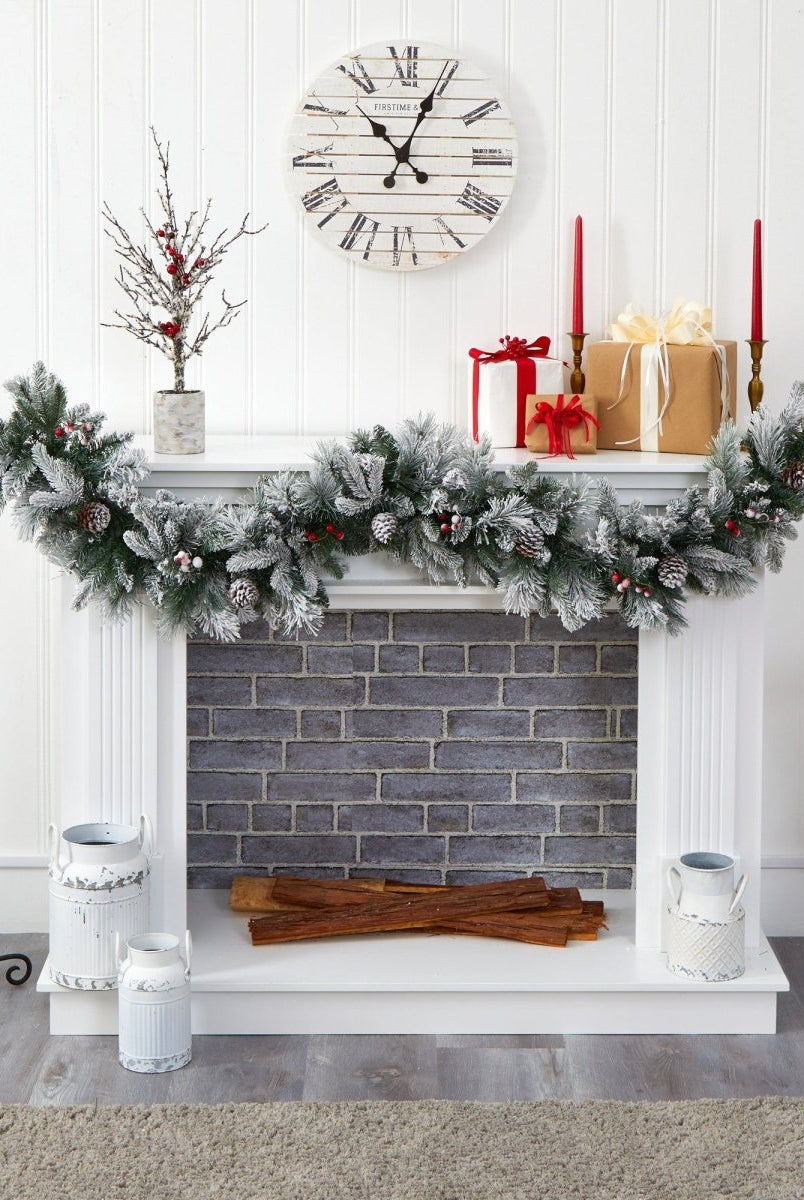 Shop For 6’ Flocked Mixed Pine Artificial Christmas Garland with 50 LED Lights, Pine Cones and Berries