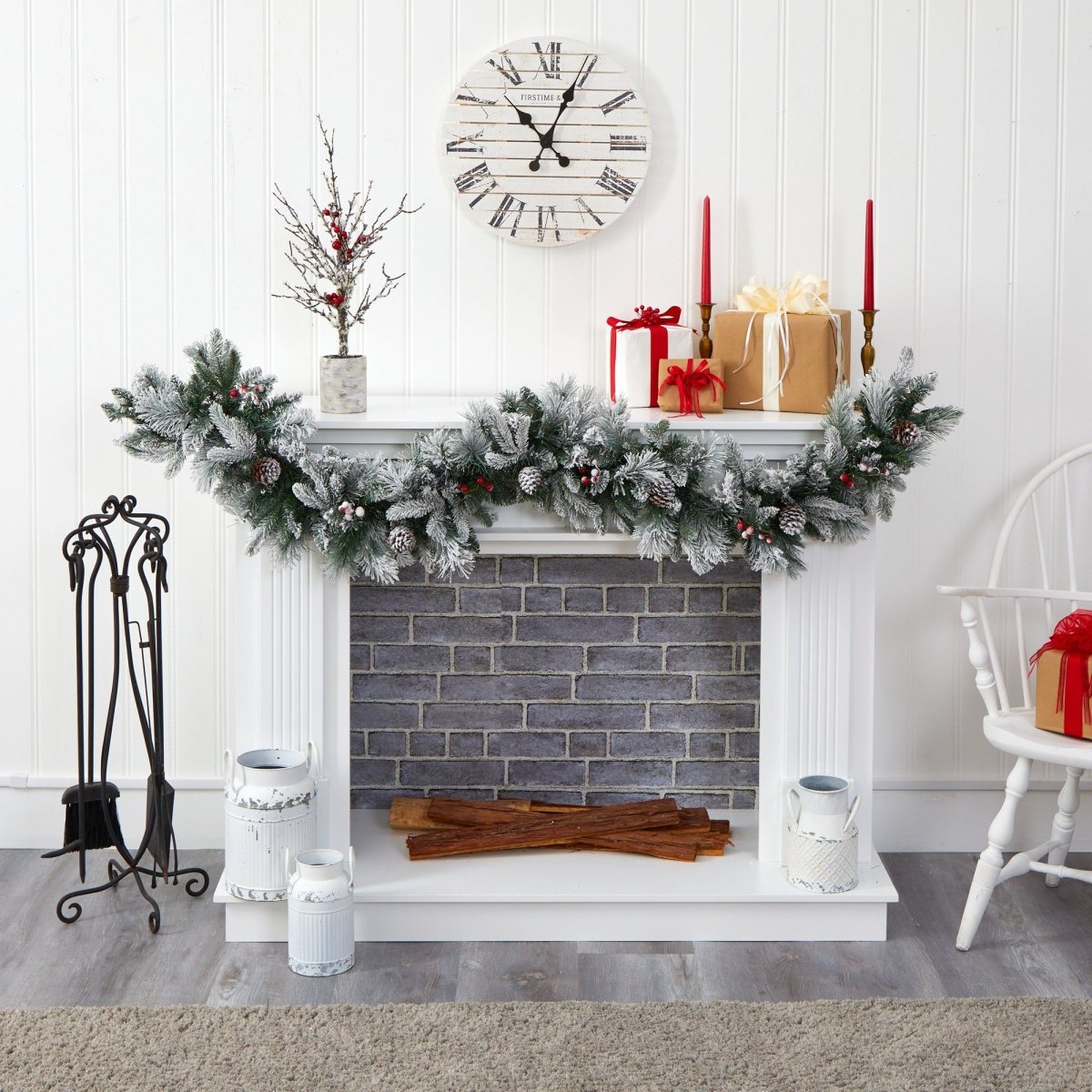 Shop For 6’ Flocked Mixed Pine Artificial Christmas Garland with 50 LED Lights, Pine Cones and Berries