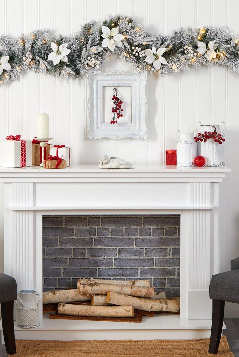 Shop For 6’ LED Flocked Poinsettia and Berry Christmas Garland