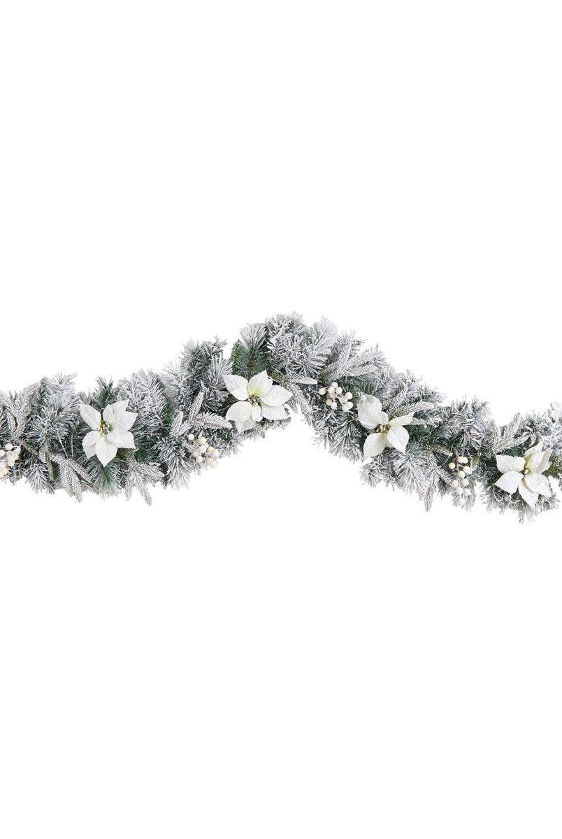 Shop For 6’ LED Flocked Poinsettia and Berry Christmas Garland