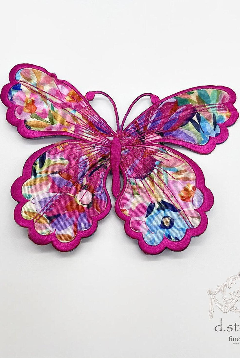 6" Satin Embroidery Watercolor Floral Butterfly Clip