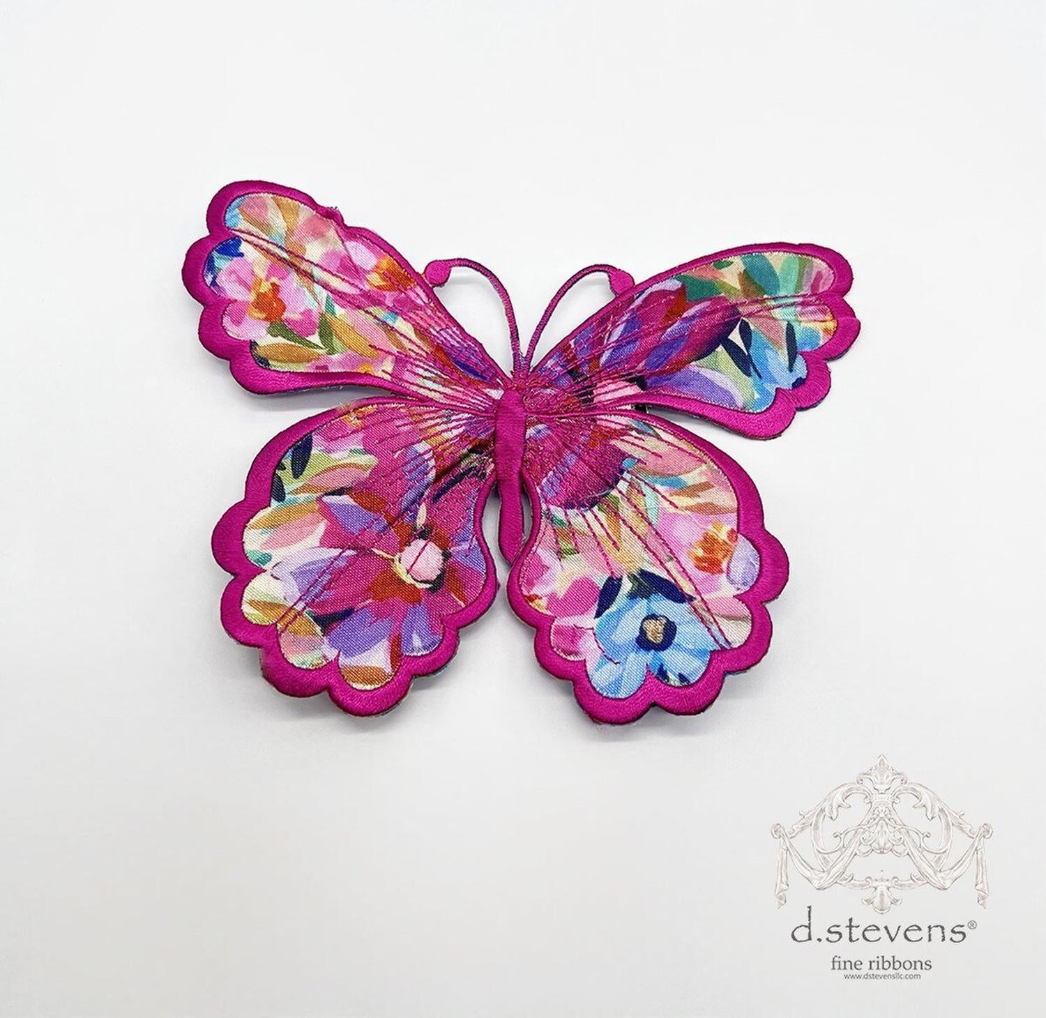 6" Satin Embroidery Watercolor Floral Butterfly Clip