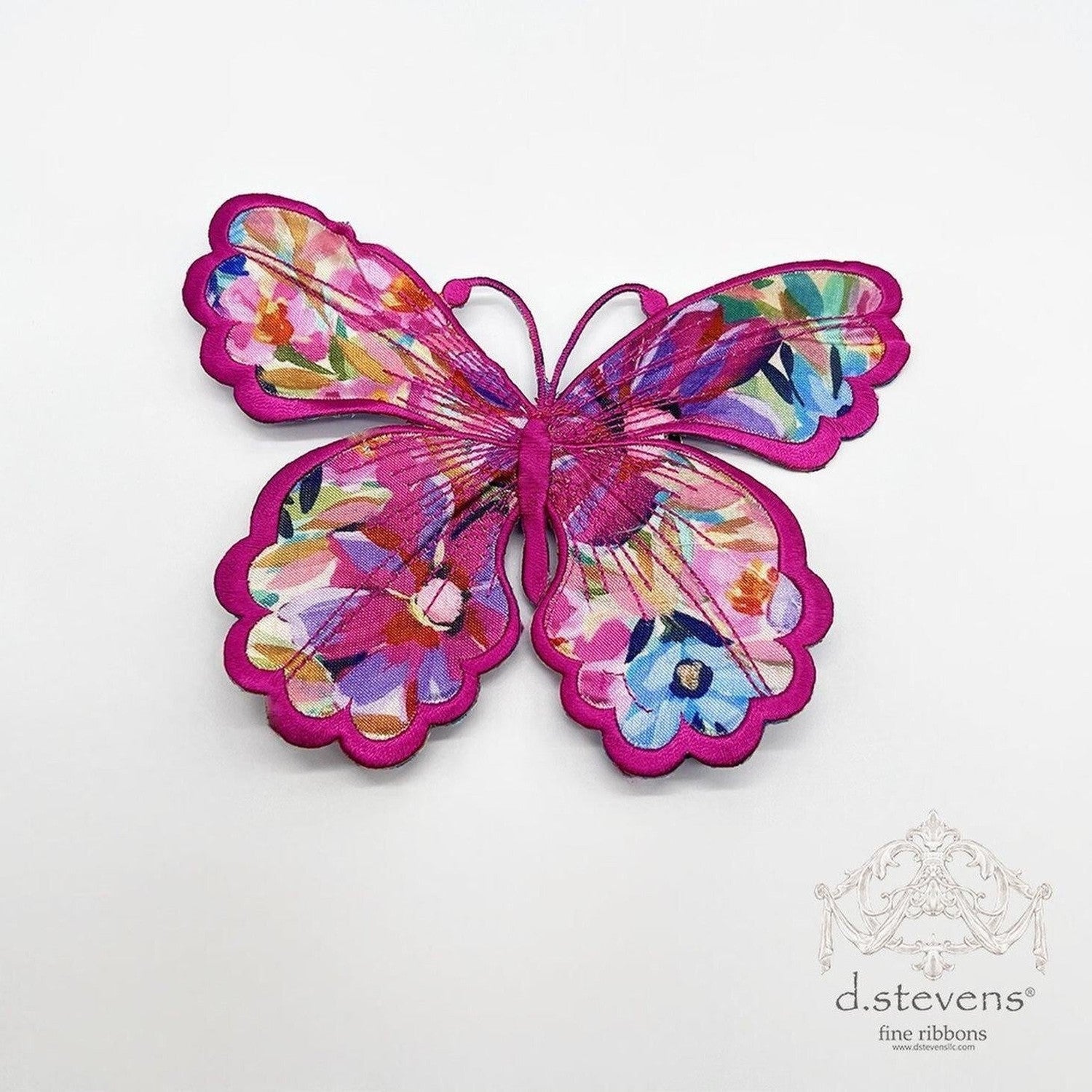 6" Satin Embroidery Watercolor Floral Butterfly Clip