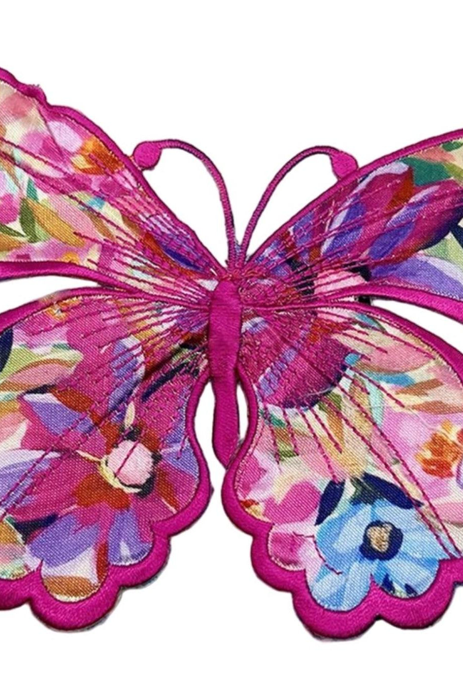6" Satin Embroidery Watercolor Floral Butterfly Clip