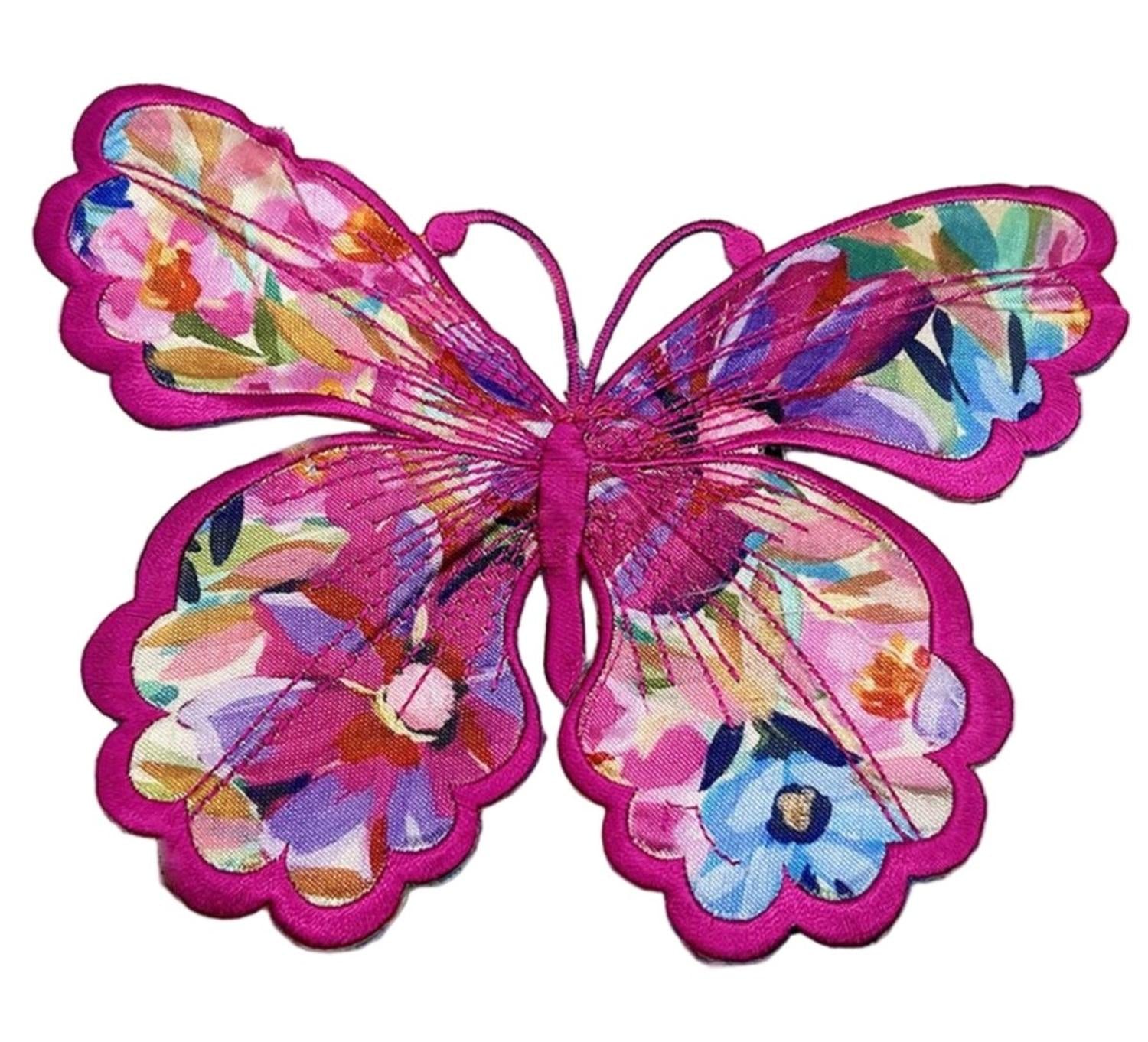 6" Satin Embroidery Watercolor Floral Butterfly Clip