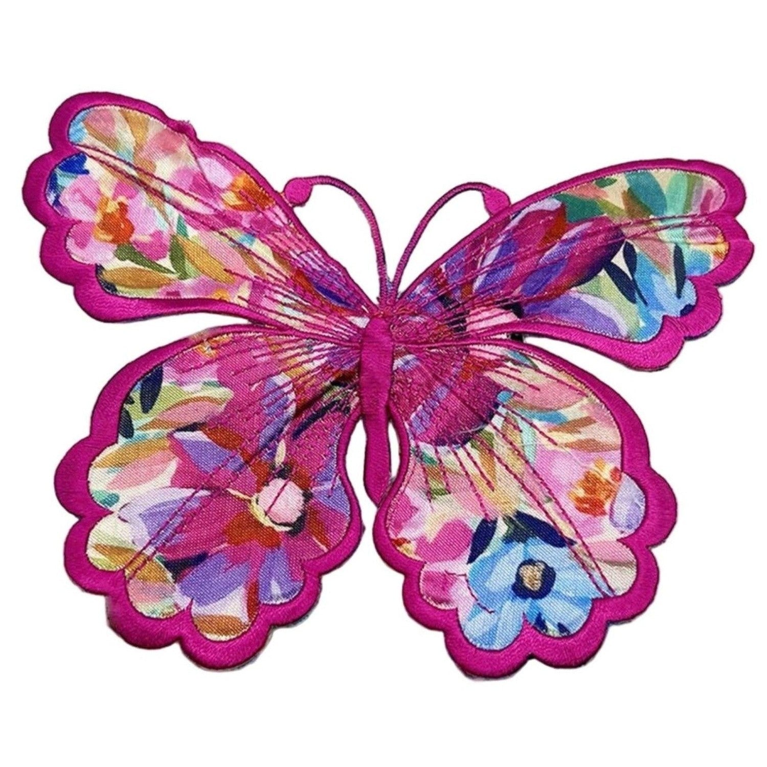 6" Satin Embroidery Watercolor Floral Butterfly Clip