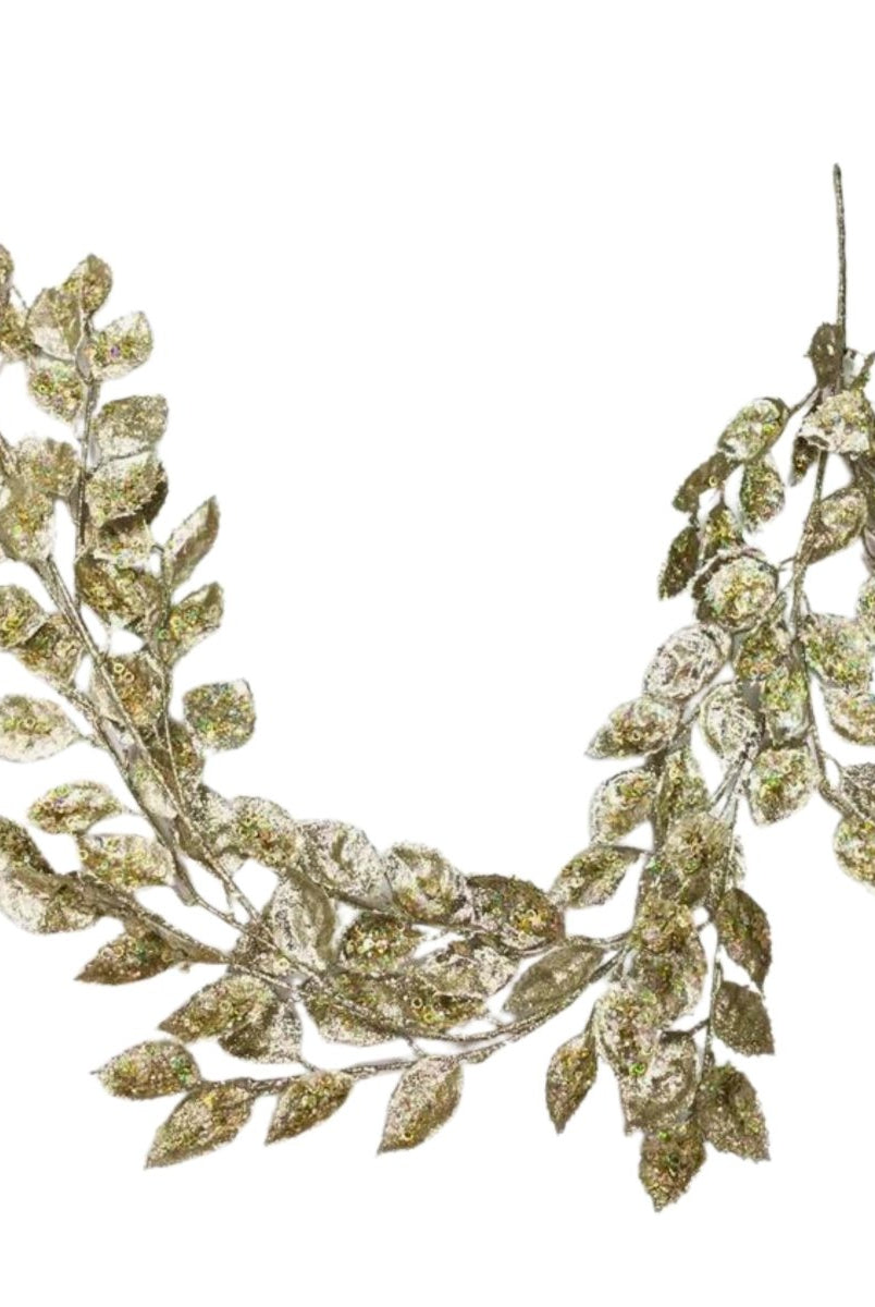 Shop For 61" Glitter Leaf Garland: Champagne