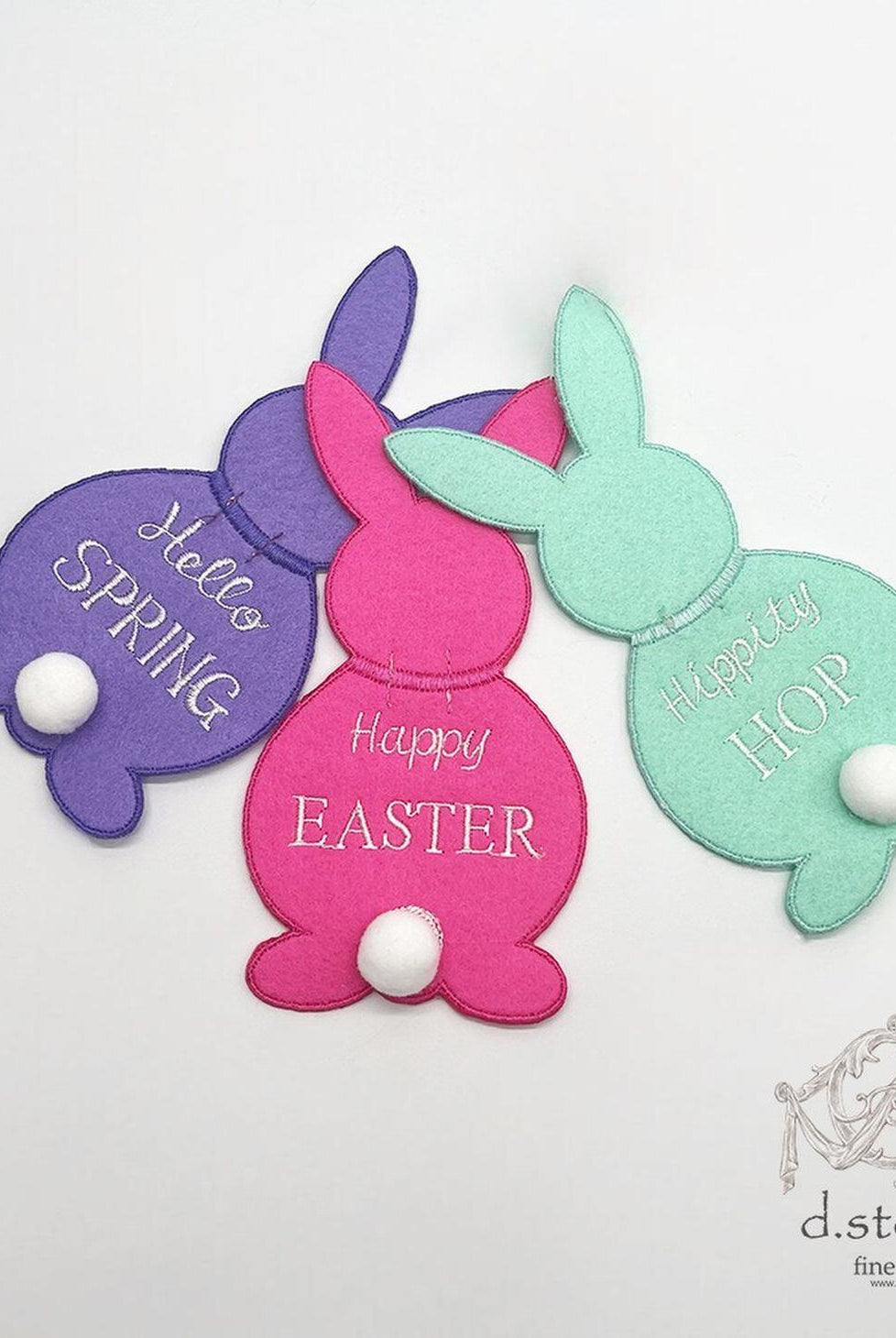 6.5in Felt Embroidery Easter Rabbit Clips (Set of 3)