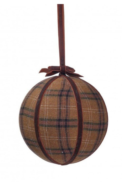 Shop For 6in Carmel Plaid Velvet Ball Ornament