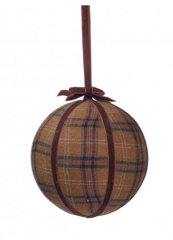 Shop For 6in Carmel Plaid Velvet Ball Ornament