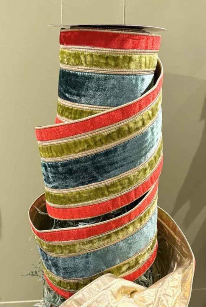 Shop For 6in JME Velvet Stripe Metallic Dupion Ribbon: Red/Green/Apple (10 Yards)