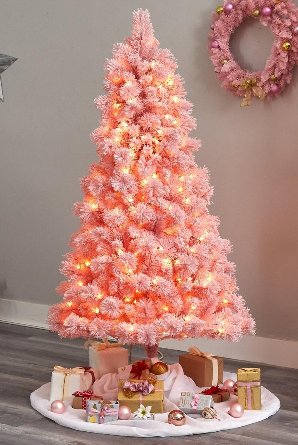 7' Holiday Pink Cashmere Christmas Tree with 300 lights and 599 Bendable Branches