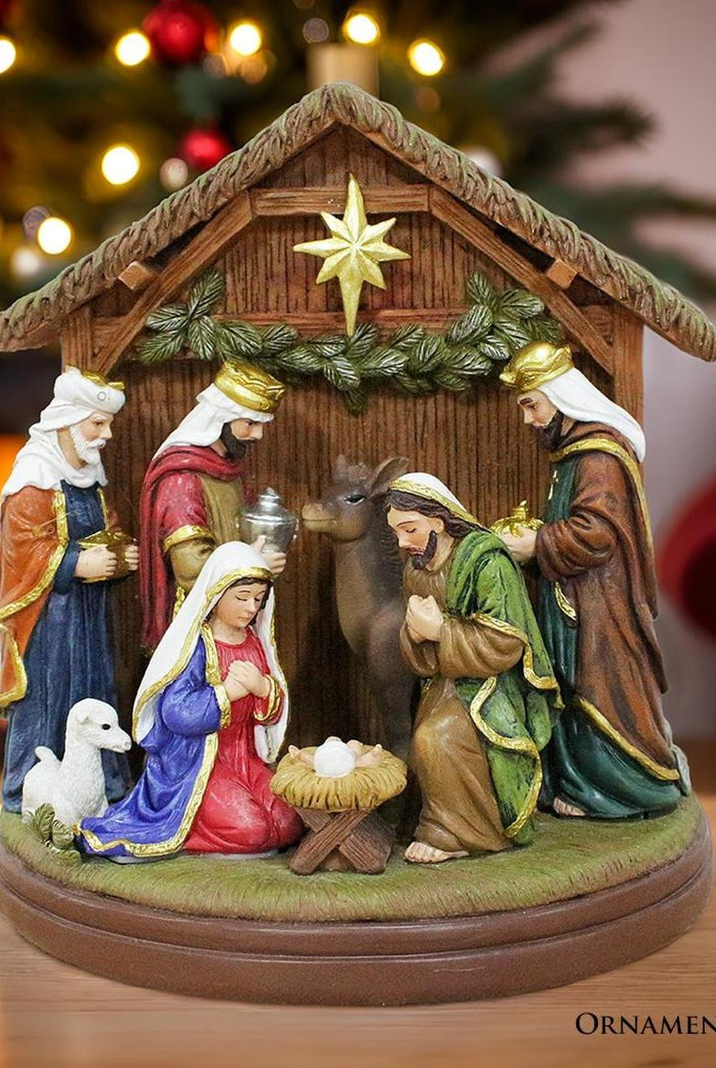 Radiant Nativity Scene Handcrafted Statue Figurine, 7" Birth of Jesus Christian Home Decoration