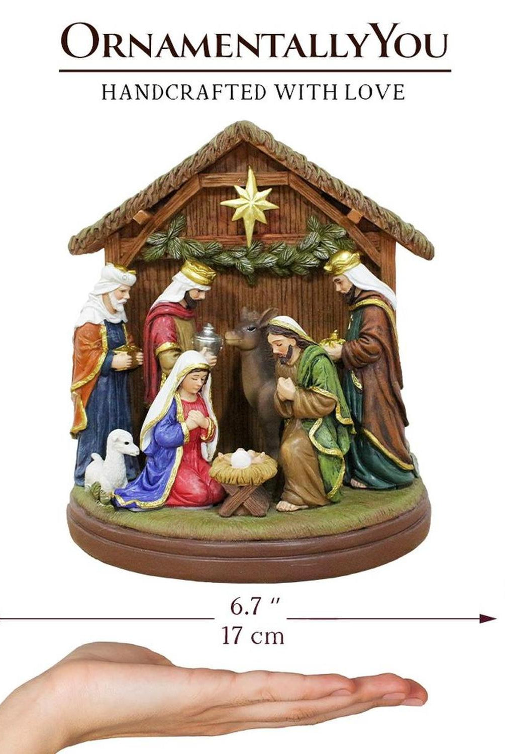 Radiant Nativity Scene Handcrafted Statue Figurine, 7" Birth of Jesus Christian Home Decoration