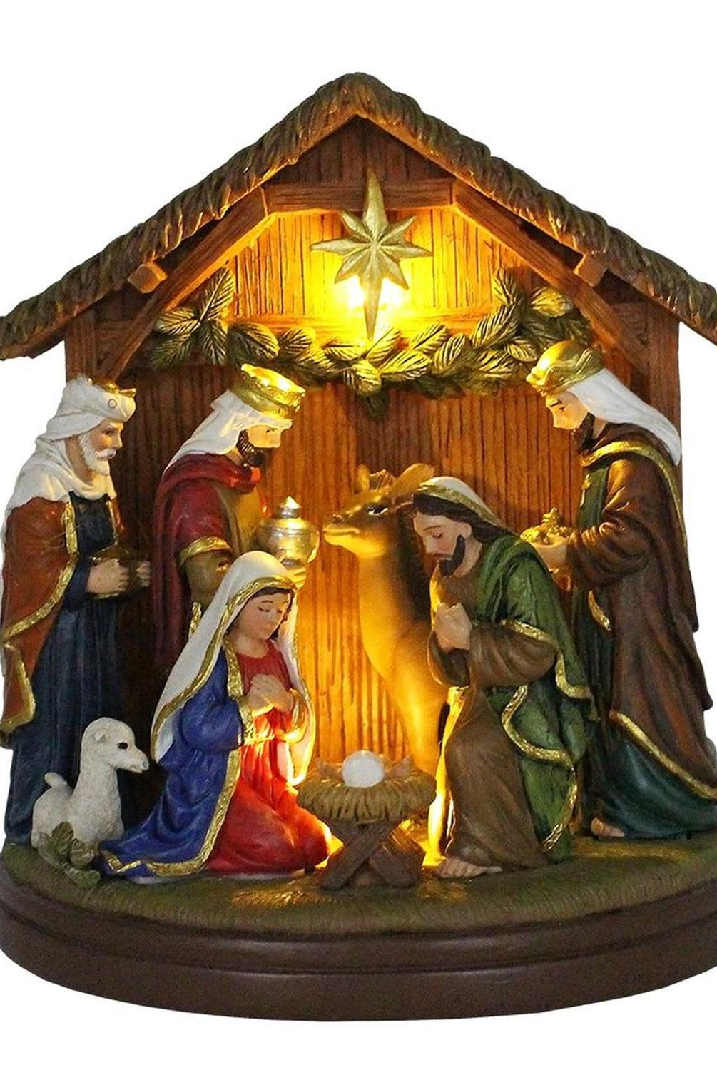 Radiant Nativity Scene Handcrafted Statue Figurine, 7" Birth of Jesus Christian Home Decoration