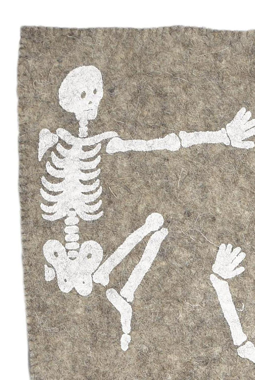 72" Hand Felted Wool Halloween Skeleton Table Runner